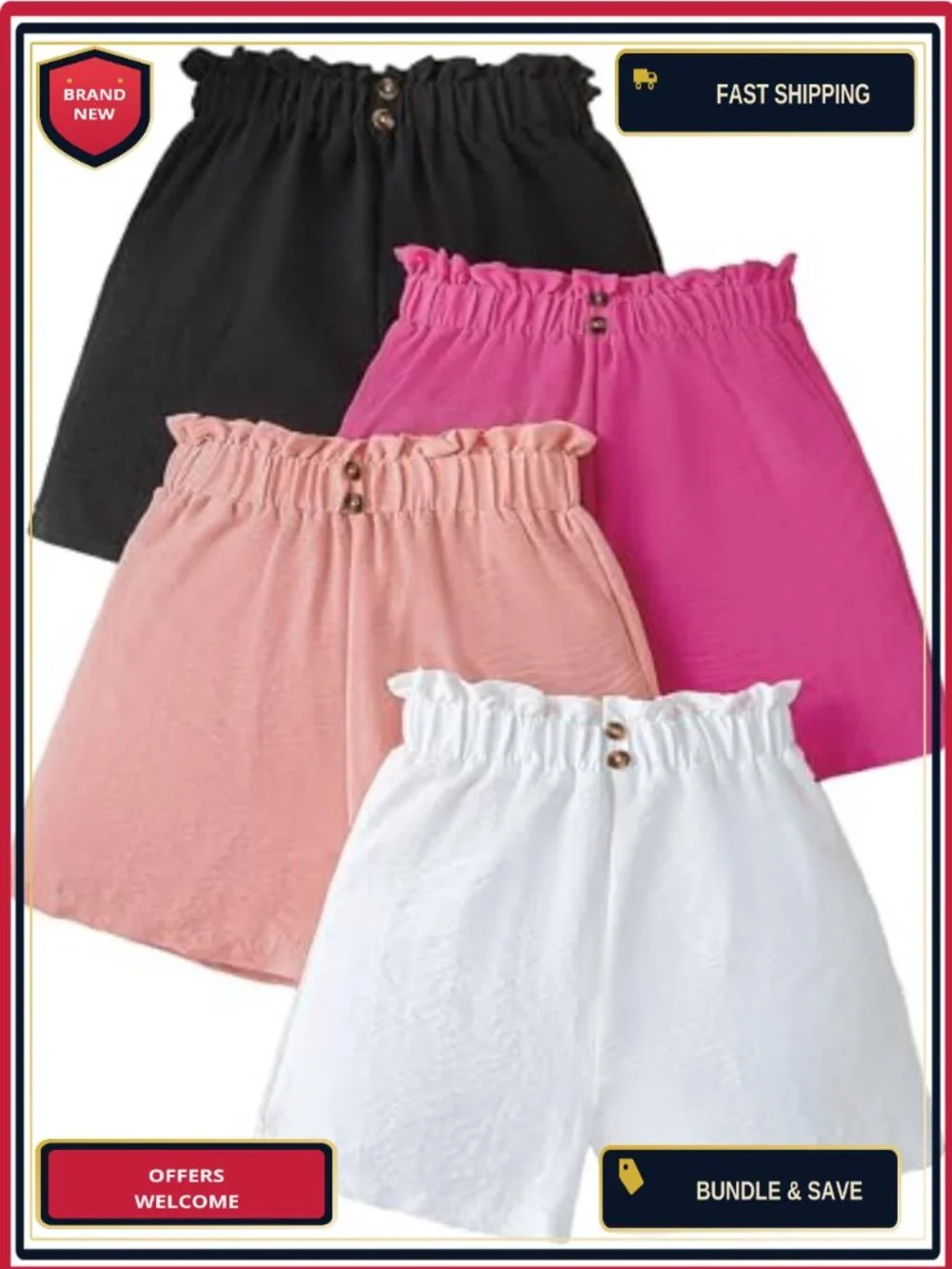 Girls Shorts 4 Pack High Waisted Ruffle Summer Shorts Lightweight Polyester
